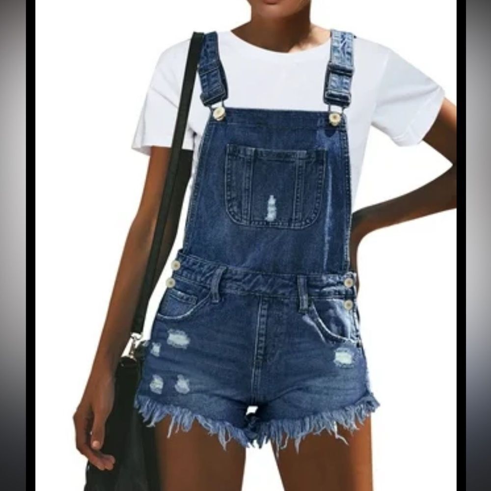 Denim Blue Distressed Jumpsuit XL dark wash